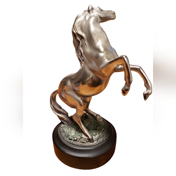 Western Black Beauty Prancing Horse Stallion Silver Resin Figurine With Base - Picture 3 of 4